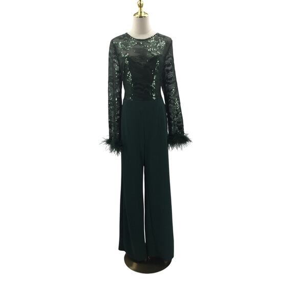 LULU'S XL Limitless Radiance Black Sequin Feather Long Sleeve Jumpsuit NWT B31 - Picture 2 of 10